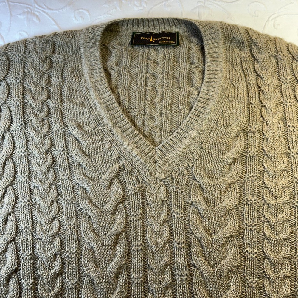 Men's V-Neck Sweater in Beige by Peruvian Connection. 100% Baby Alpaca